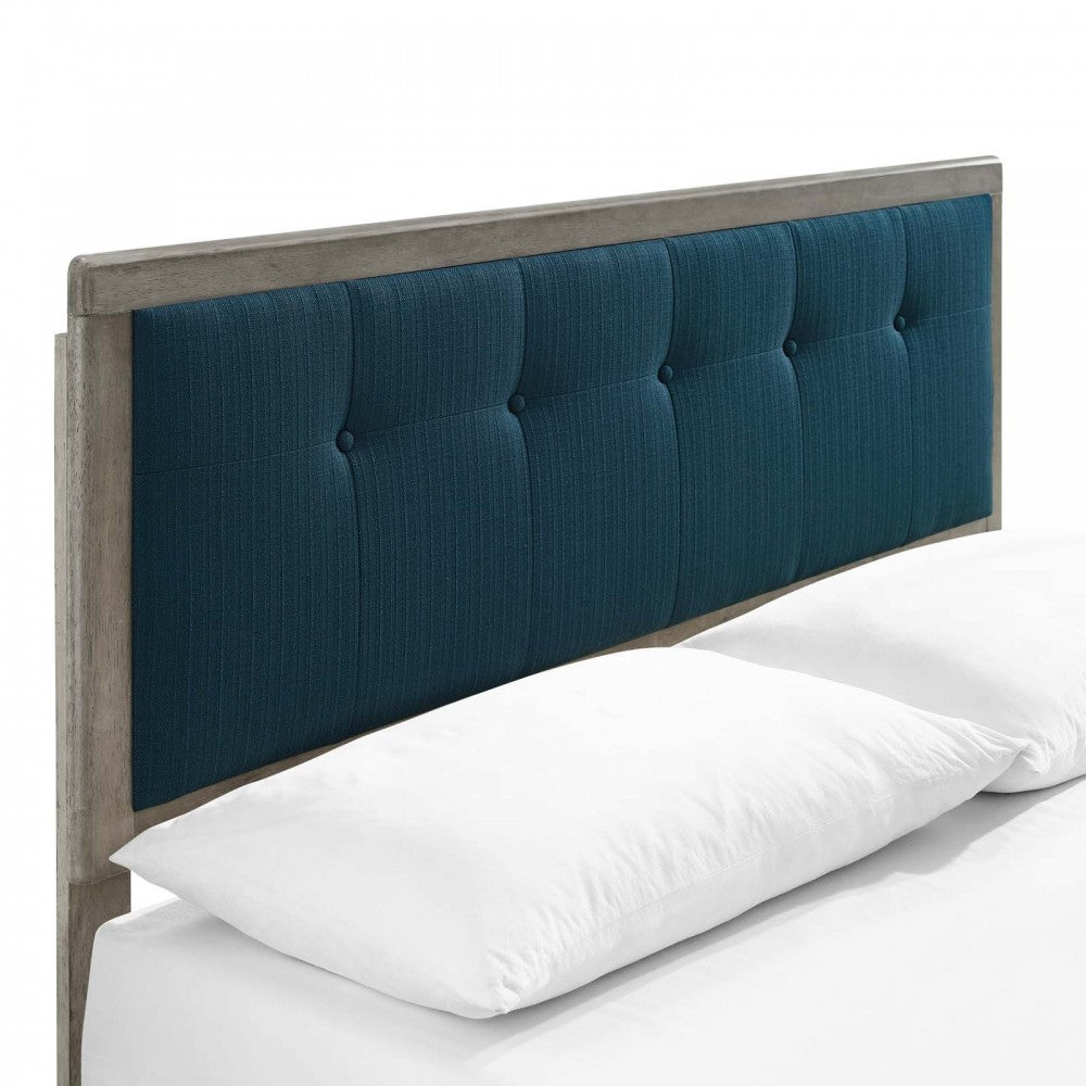 Willow Full Wood Platform Bed With Angular Frame, Gray Azure