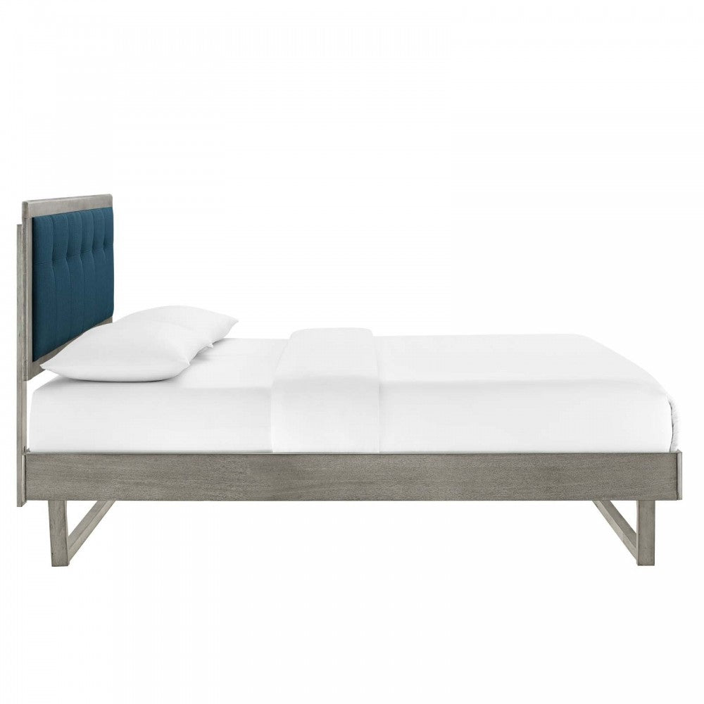 Willow Full Wood Platform Bed With Angular Frame, Gray Azure