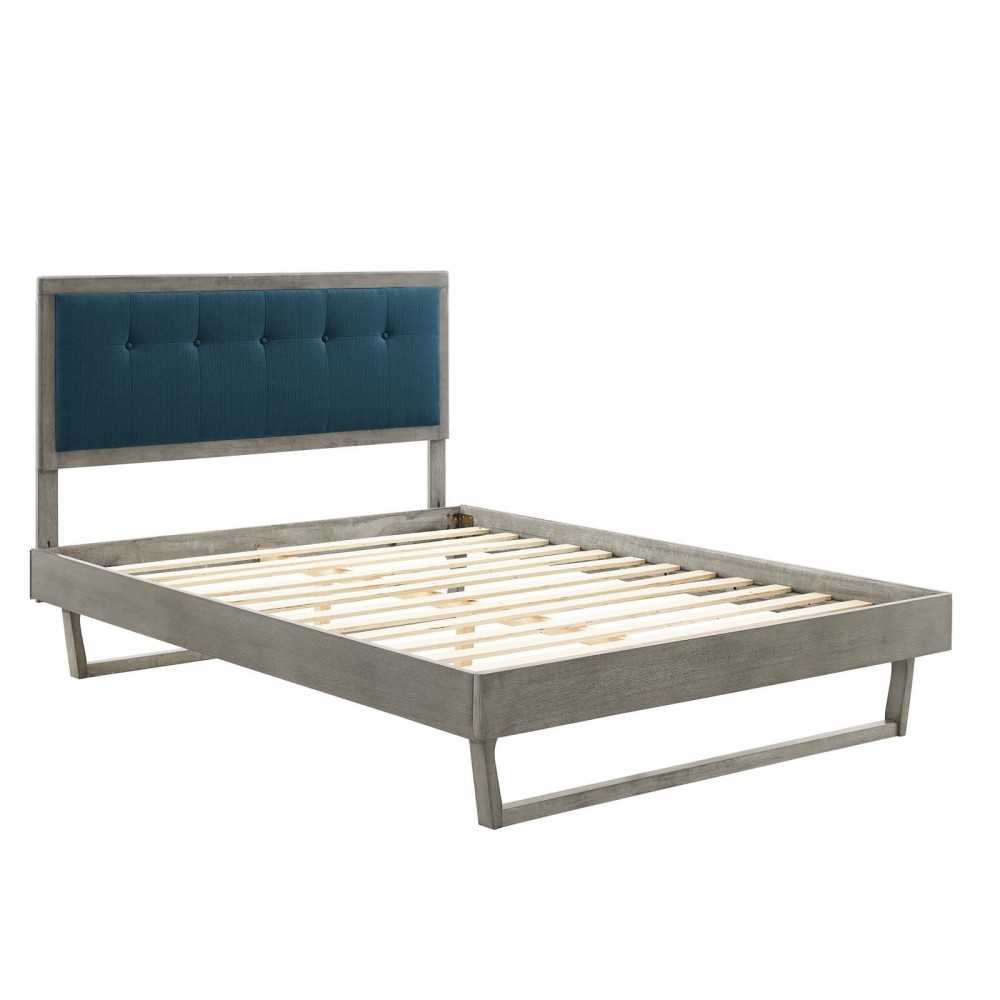 Willow Full Wood Platform Bed With Angular Frame, Gray Azure