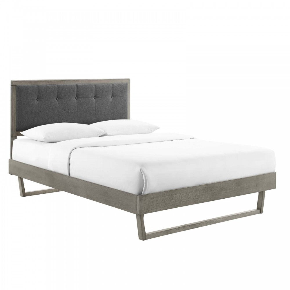 Willow Full Wood Platform Bed With Angular Frame, Gray Charcoal