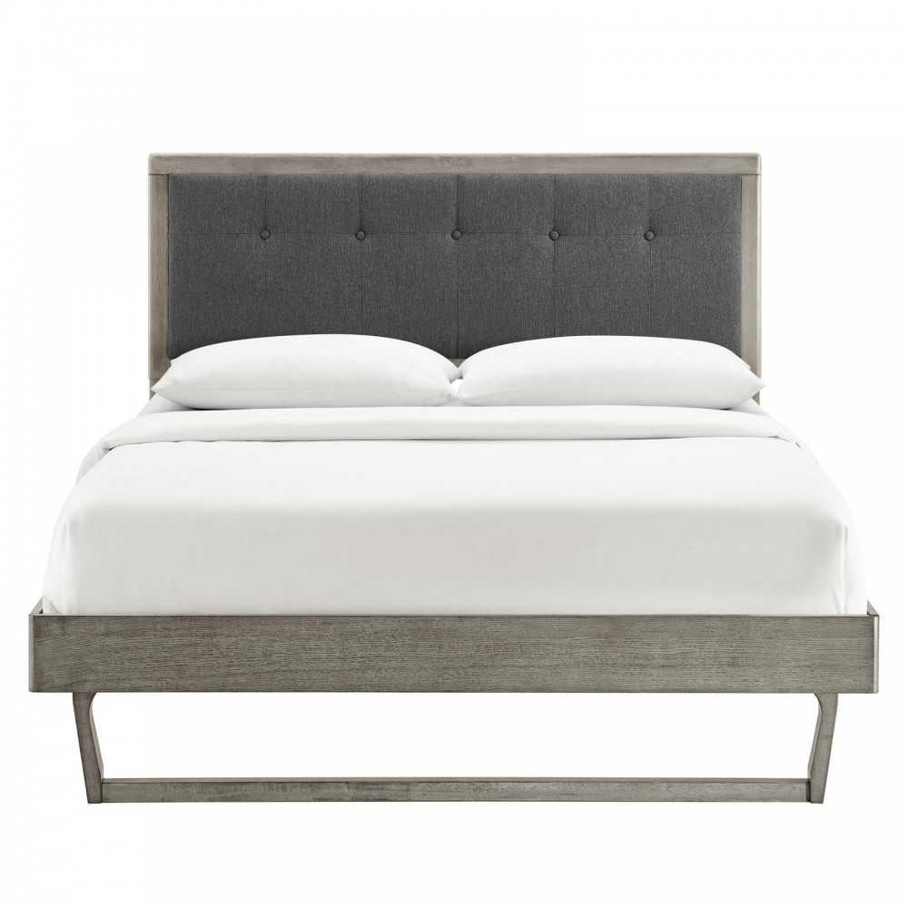 Willow Full Wood Platform Bed With Angular Frame, Gray Charcoal