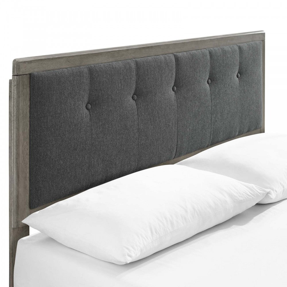 Willow Full Wood Platform Bed With Angular Frame, Gray Charcoal