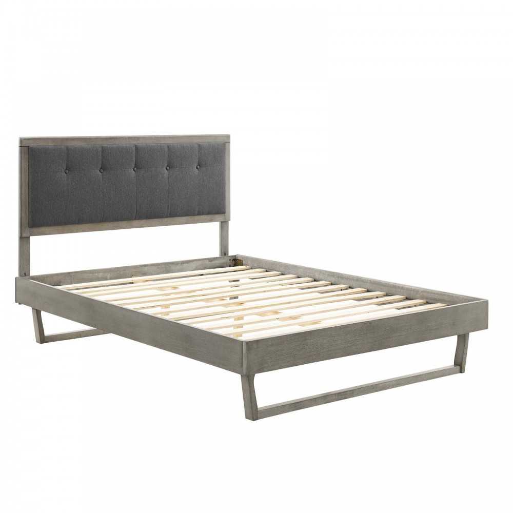 Willow Full Wood Platform Bed With Angular Frame, Gray Charcoal