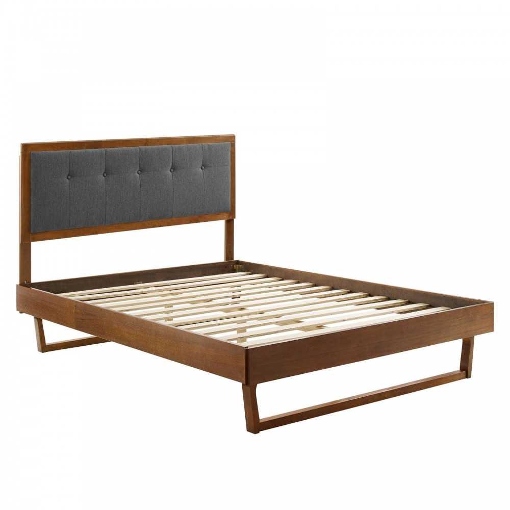 Willow Full Wood Platform Bed With Angular Frame, Walnut Charcoal