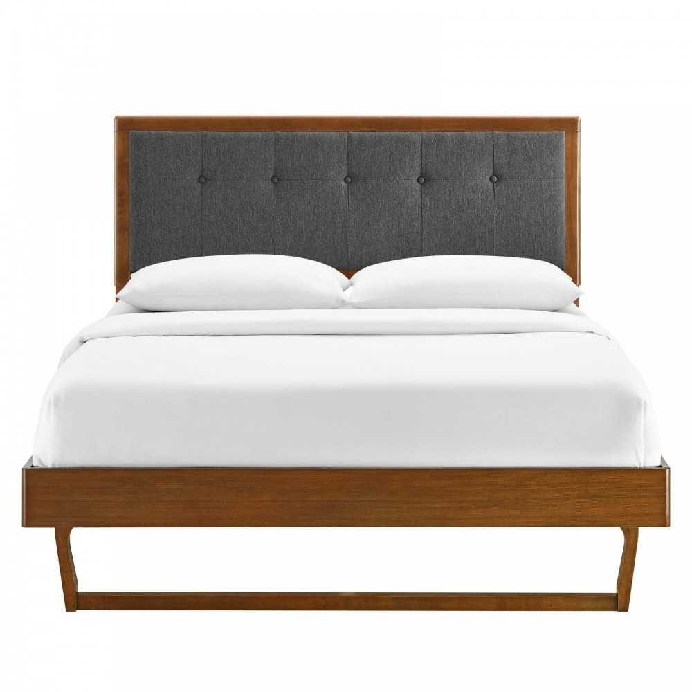 Willow Full Wood Platform Bed With Angular Frame, Walnut Charcoal