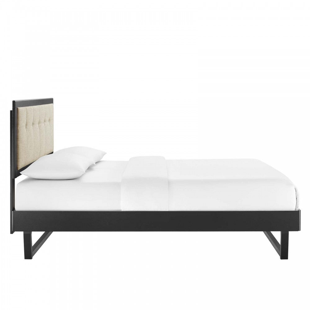 Willow Full Wood Platform Bed With Angular Frame, Black Beige