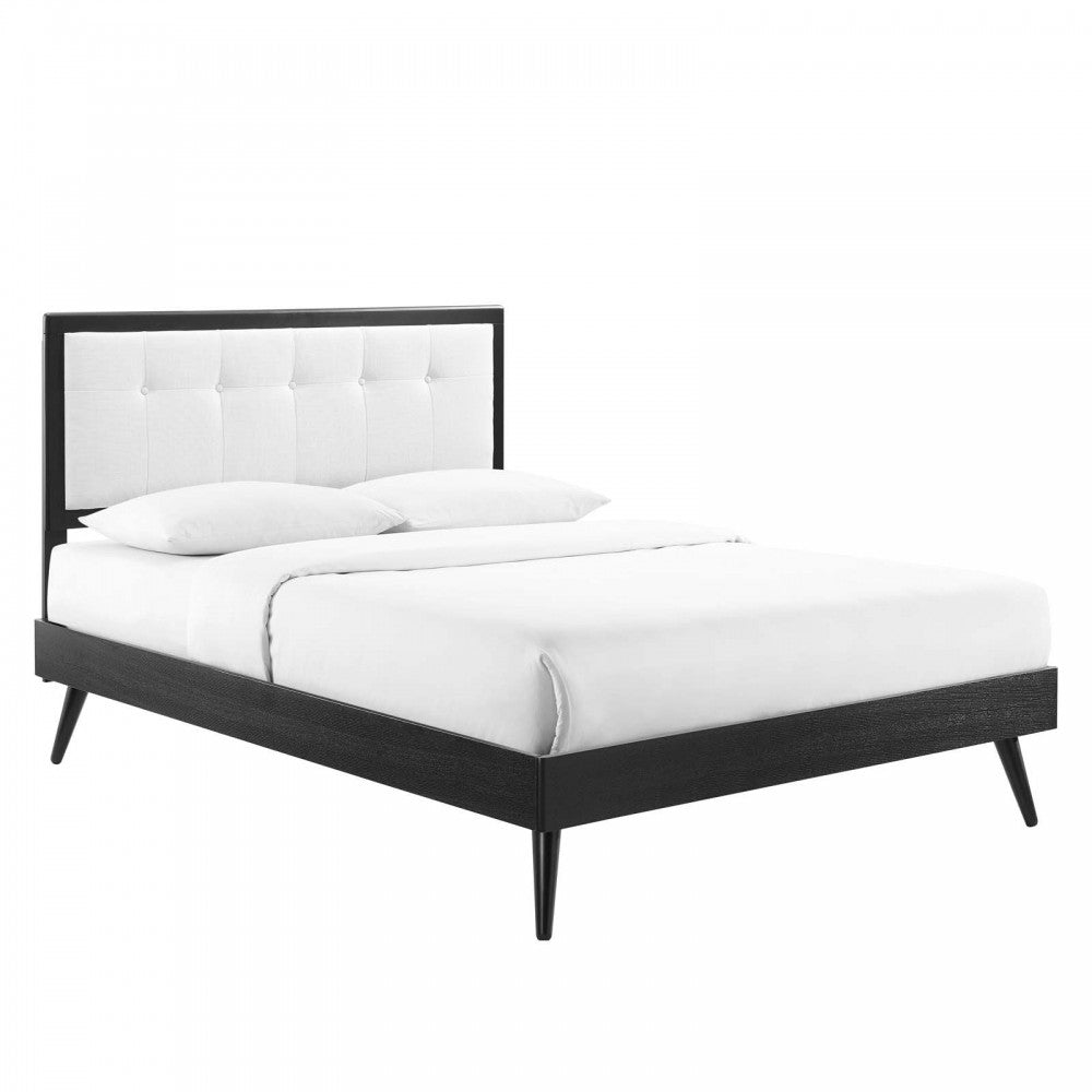 Willow Full Wood Platform Bed With Splayed Legs, Black White