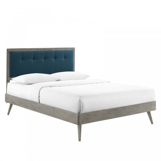 Willow Full Wood Platform Bed With Splayed Legs, Gray Azure