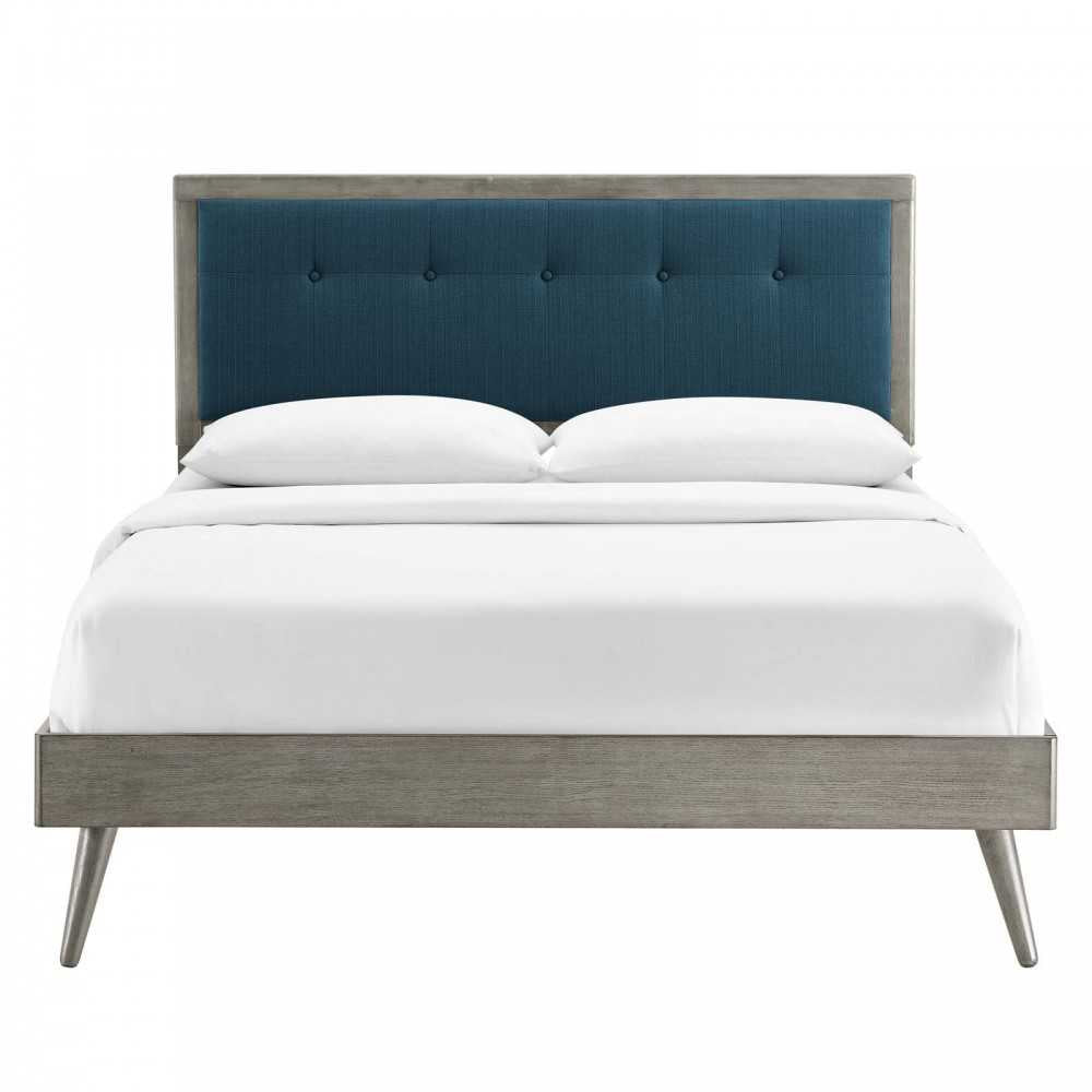 Willow Full Wood Platform Bed With Splayed Legs, Gray Azure