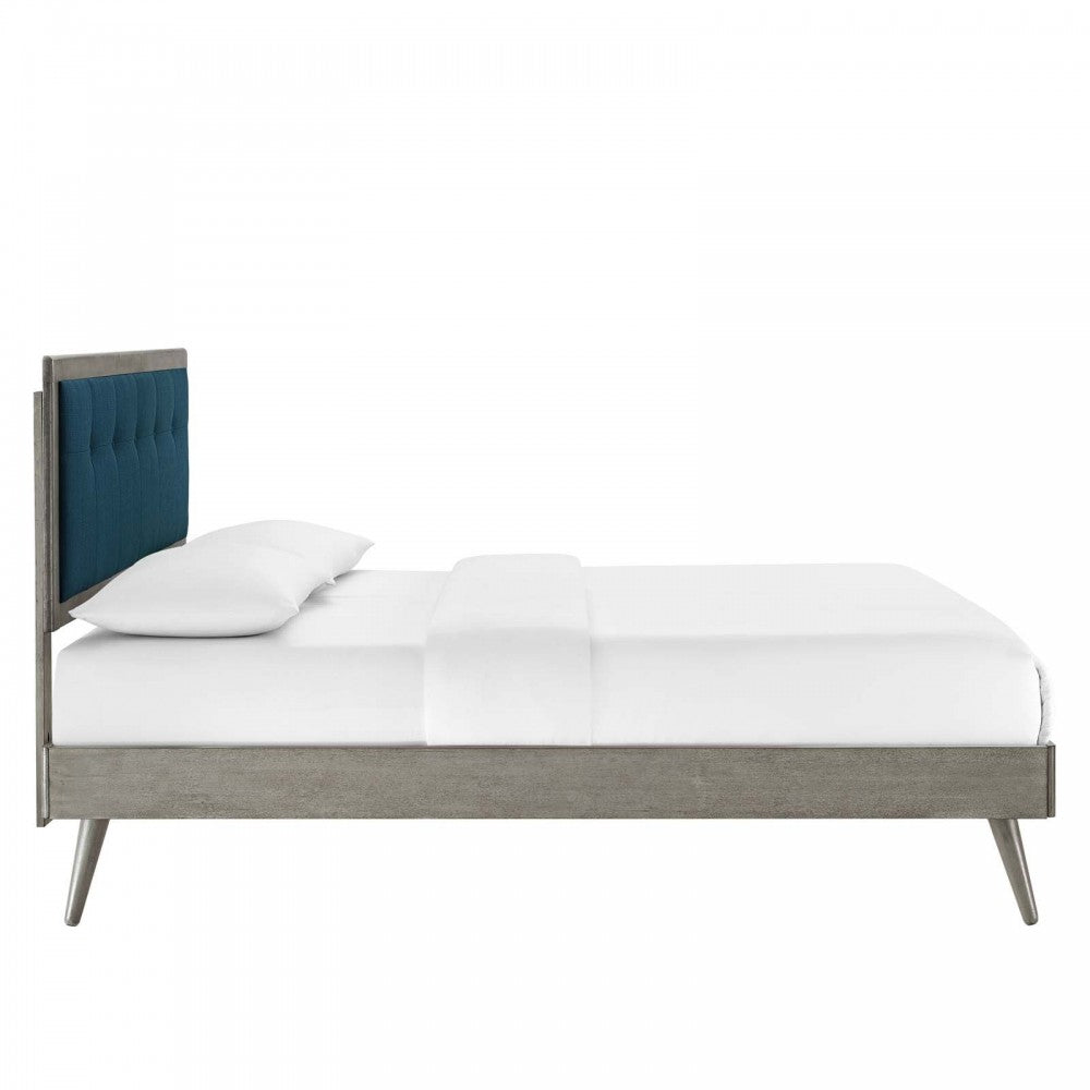 Willow Full Wood Platform Bed With Splayed Legs, Gray Azure