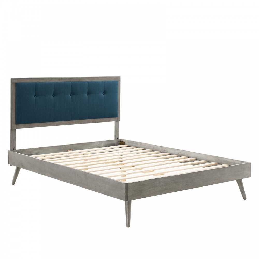 Willow Full Wood Platform Bed With Splayed Legs, Gray Azure