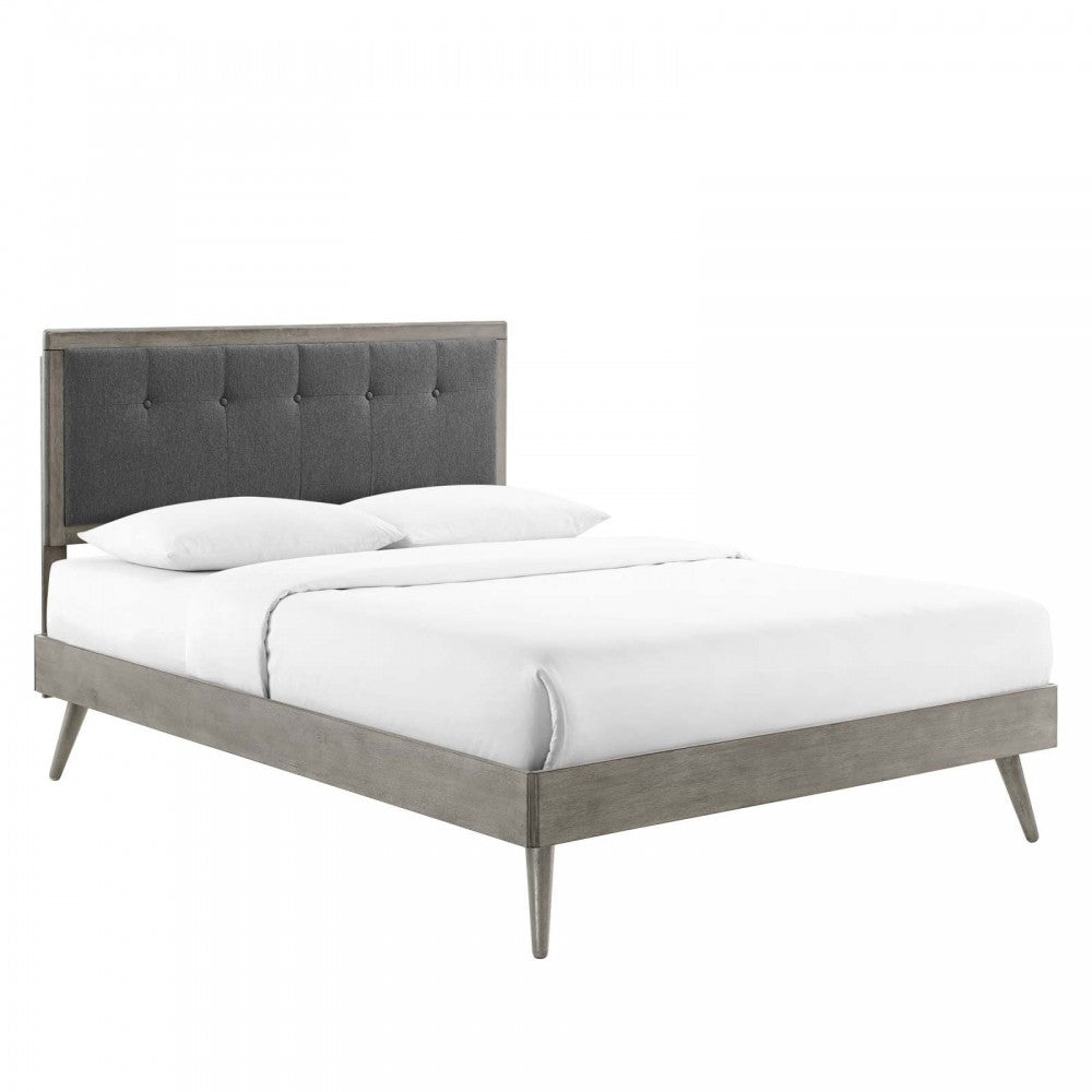 Willow Full Wood Platform Bed With Splayed Legs, Gray Charcoal