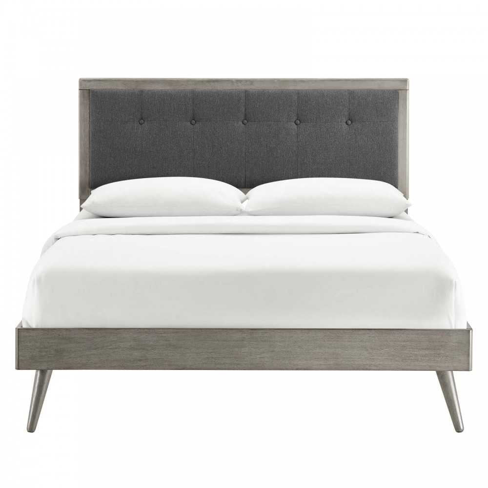 Willow Full Wood Platform Bed With Splayed Legs, Gray Charcoal