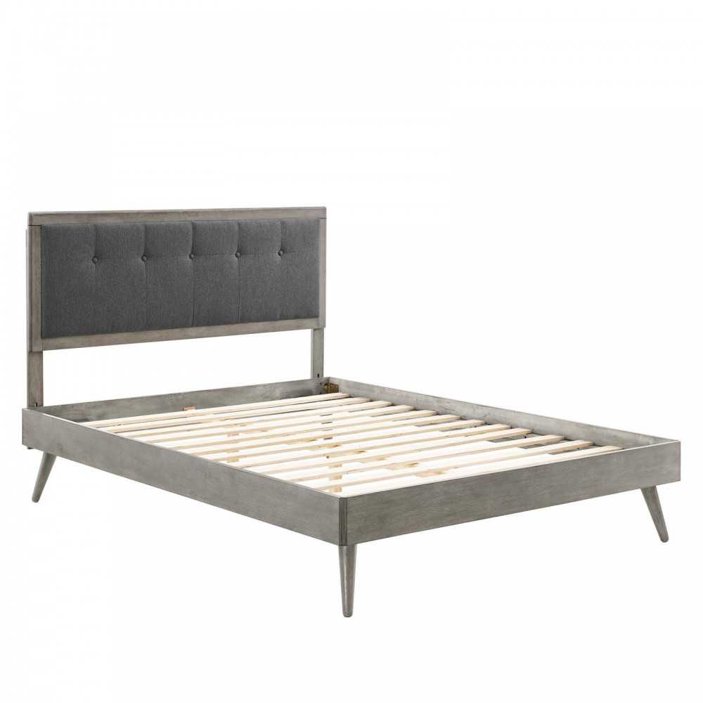 Willow Full Wood Platform Bed With Splayed Legs, Gray Charcoal