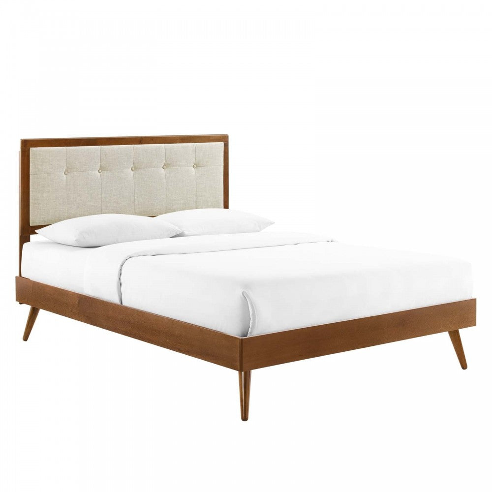 Willow Full Wood Platform Bed With Splayed Legs, Walnut Beige