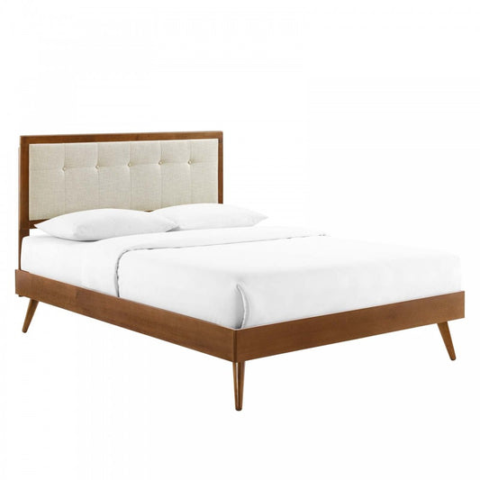 Willow Full Wood Platform Bed With Splayed Legs, Walnut Beige