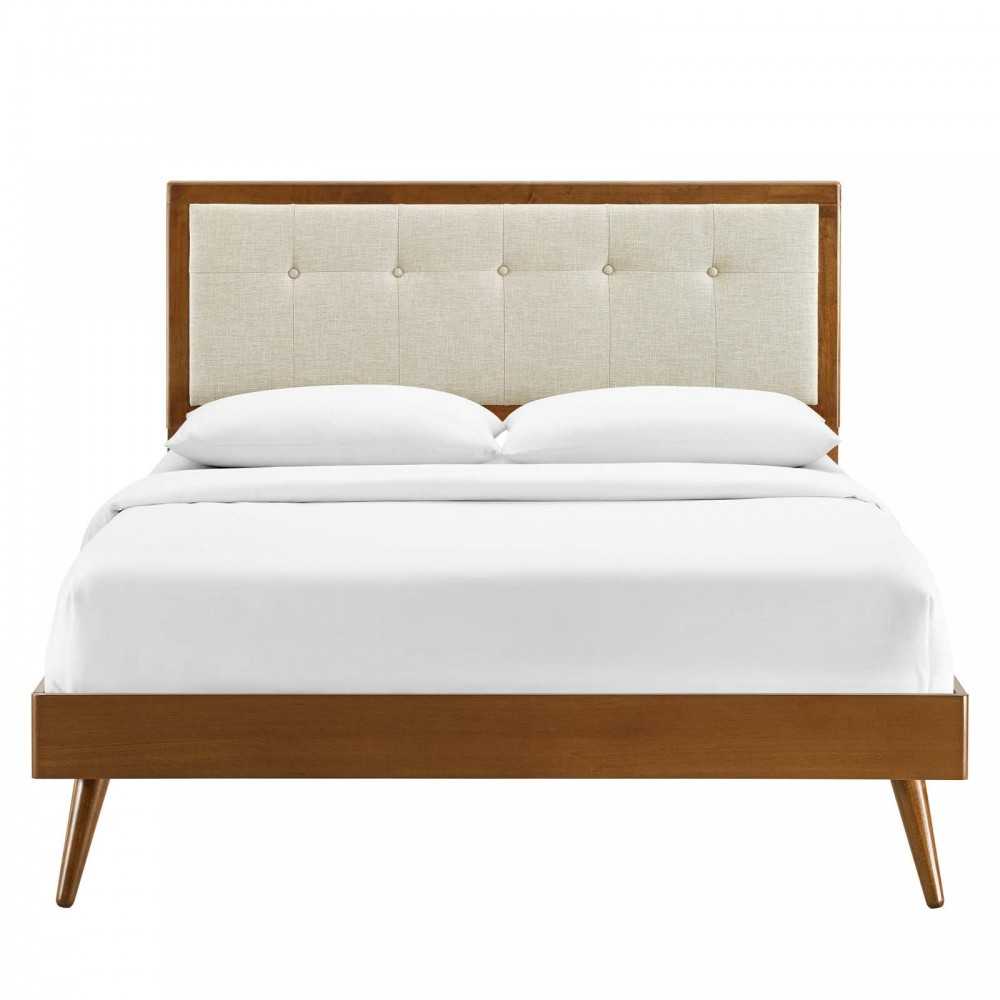 Willow Full Wood Platform Bed With Splayed Legs, Walnut Beige