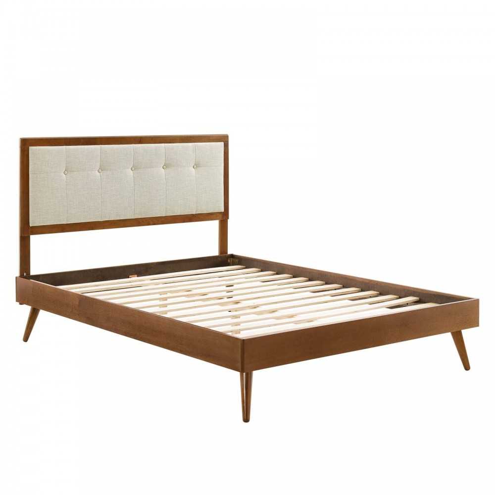 Willow Full Wood Platform Bed With Splayed Legs, Walnut Beige