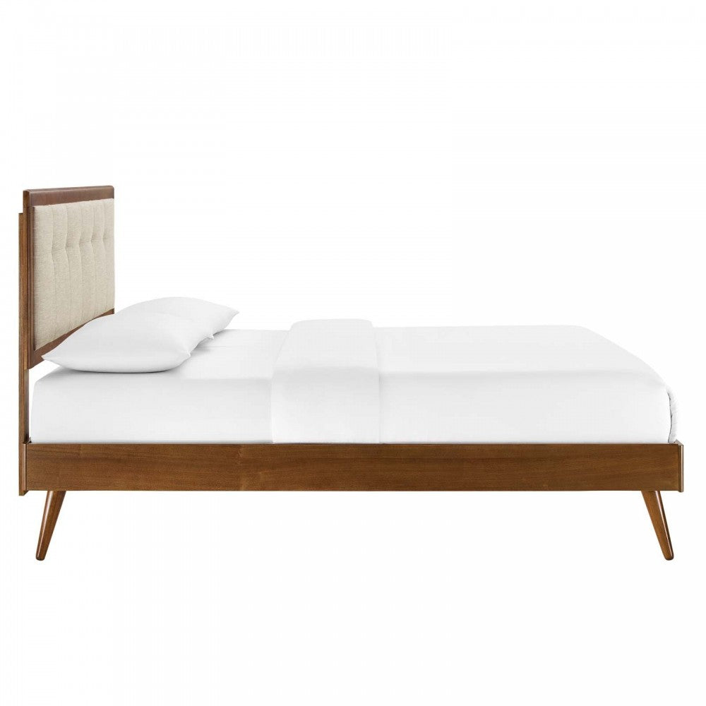 Willow Full Wood Platform Bed With Splayed Legs, Walnut Beige