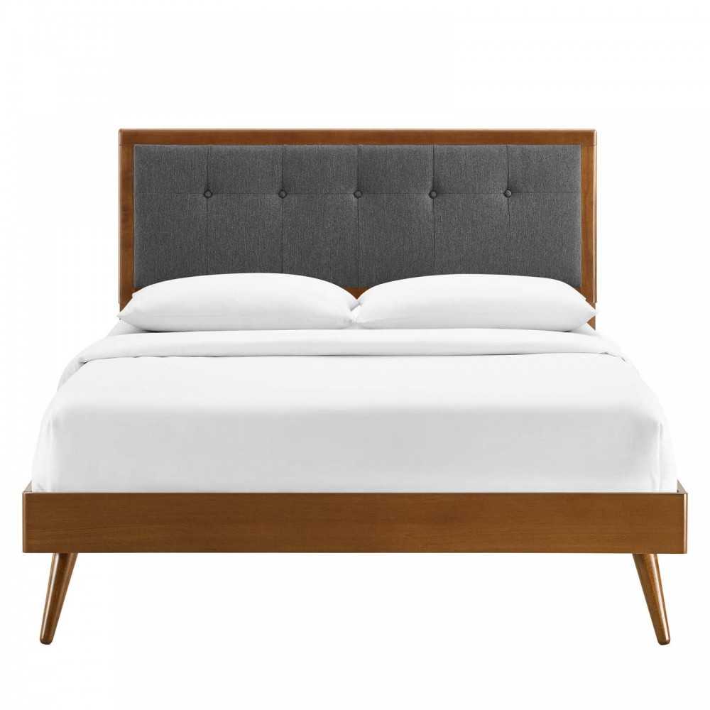 Willow Full Wood Platform Bed With Splayed Legs, Walnut Charcoal