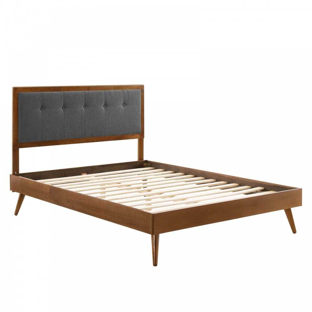 Willow Full Wood Platform Bed With Splayed Legs, Walnut Charcoal