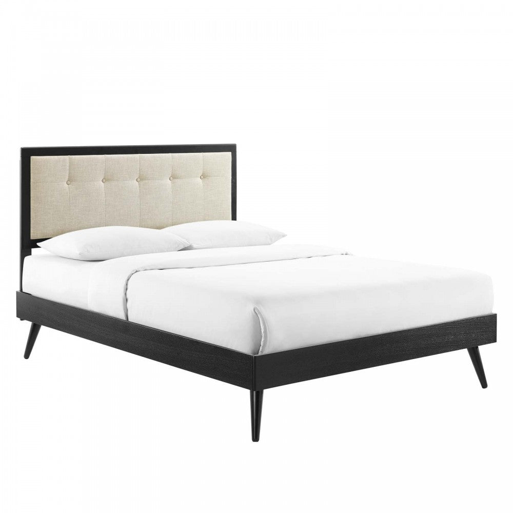 Willow Full Wood Platform Bed With Splayed Legs, Black Beige