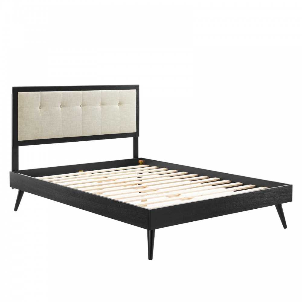 Willow Full Wood Platform Bed With Splayed Legs, Black Beige