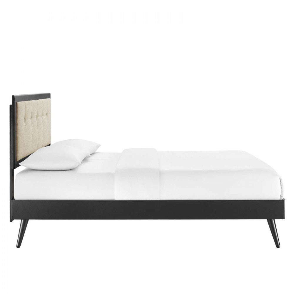 Willow Full Wood Platform Bed With Splayed Legs, Black Beige