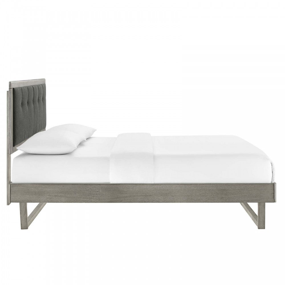 Willow King Wood Platform Bed With Angular Frame, Gray Charcoal