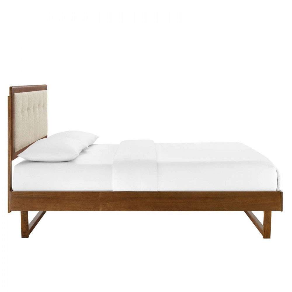 Willow King Wood Platform Bed With Angular Frame, Walnut Beige