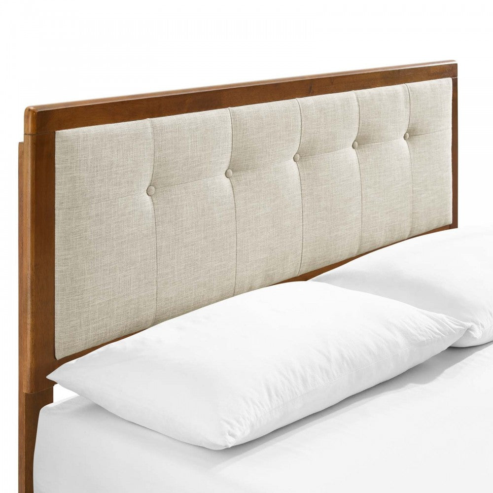 Willow King Wood Platform Bed With Angular Frame, Walnut Beige