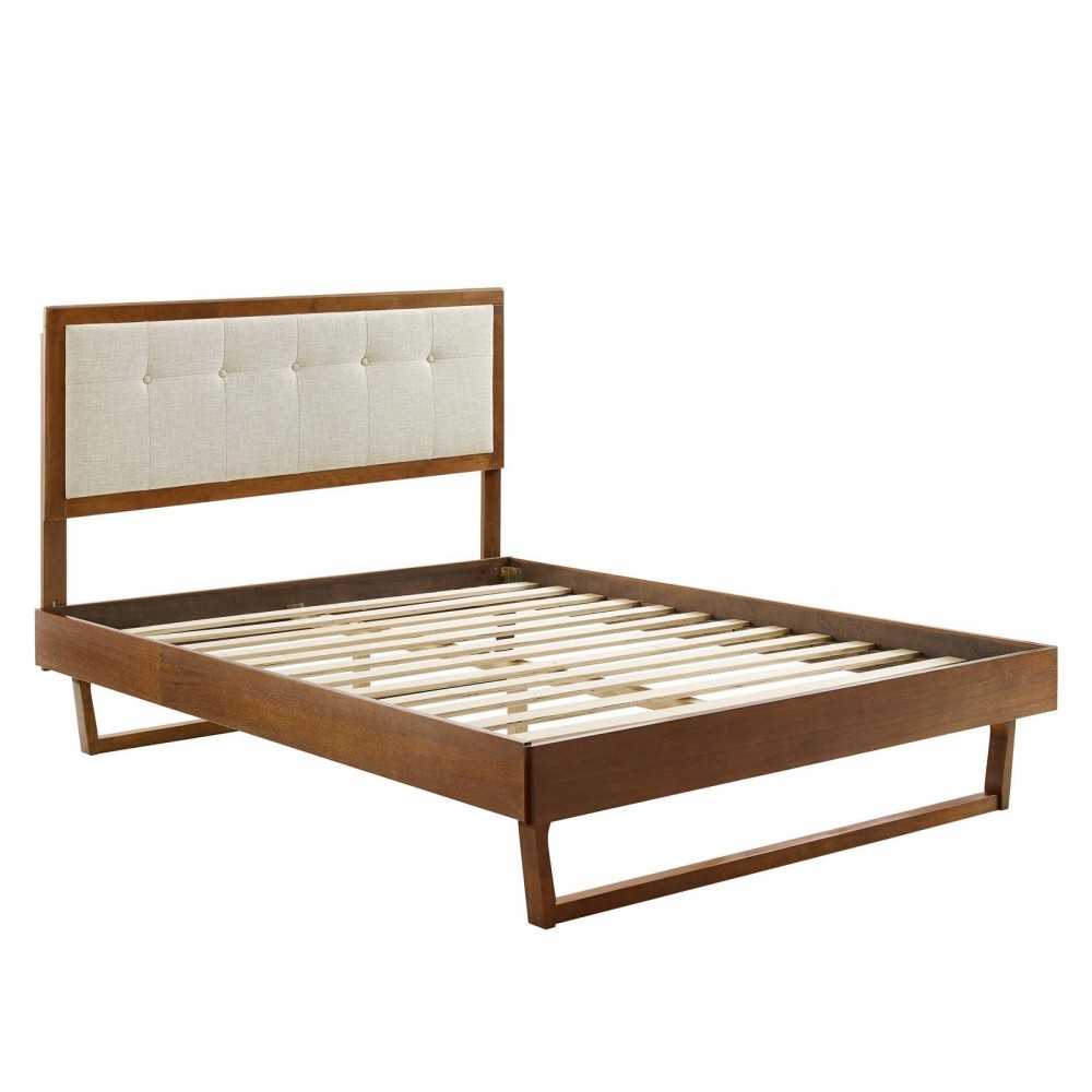 Willow King Wood Platform Bed With Angular Frame, Walnut Beige