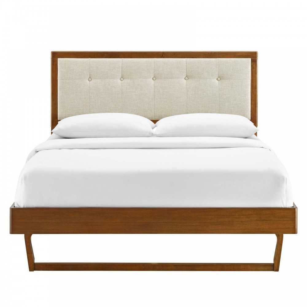 Willow King Wood Platform Bed With Angular Frame, Walnut Beige