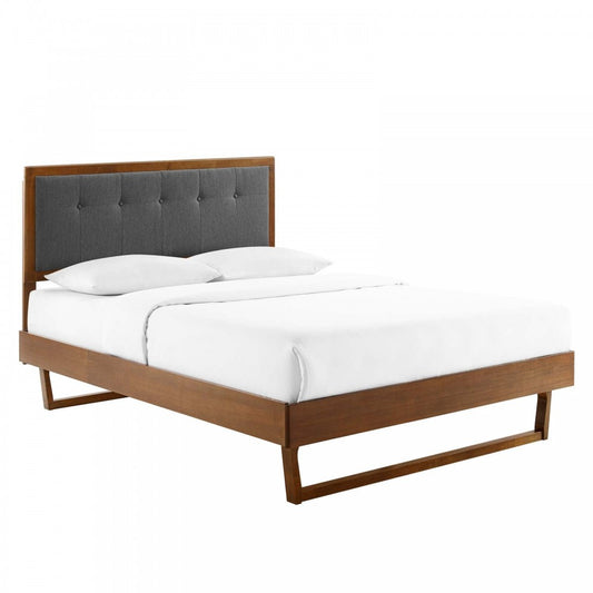 Willow King Wood Platform Bed With Angular Frame, Walnut Charcoal