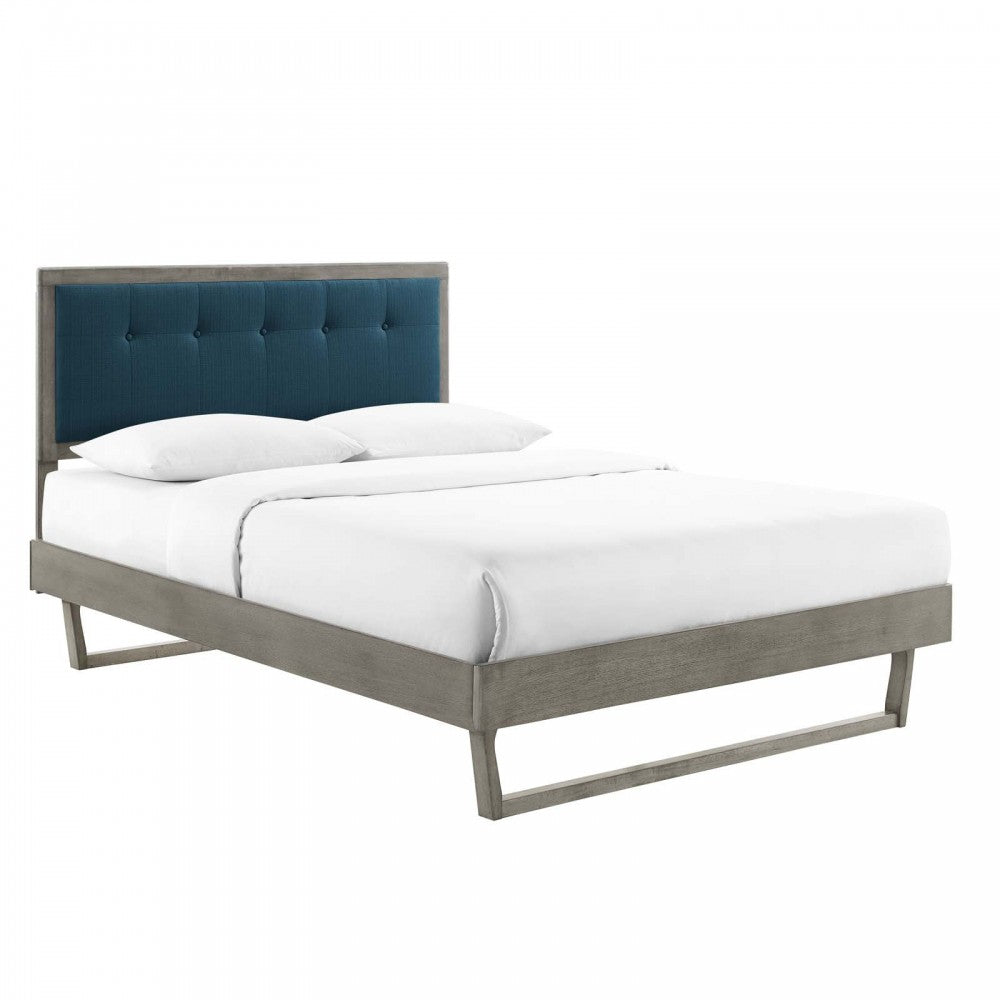 Willow Queen Wood Platform Bed With Angular Frame, Gray Azure