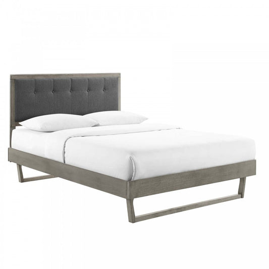 Willow Queen Wood Platform Bed With Angular Frame, Gray Charcoal