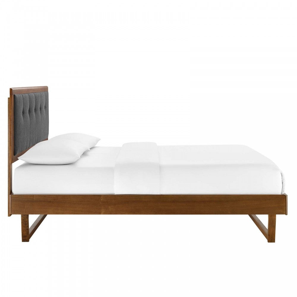 Willow Queen Wood Platform Bed With Angular Frame, Walnut Charcoal