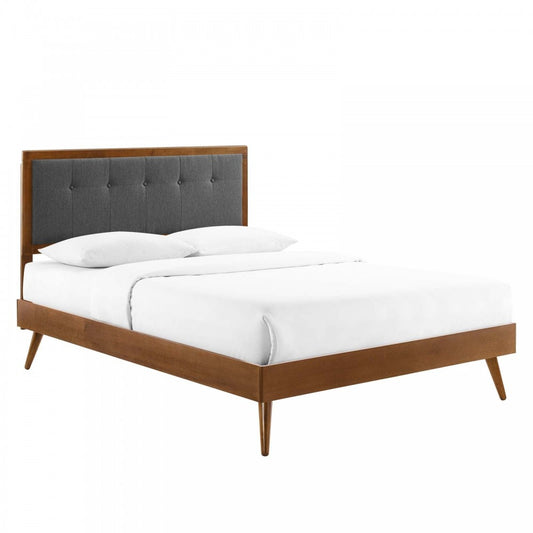 Willow Queen Wood Platform Bed With Splayed Legs, Walnut Charcoal