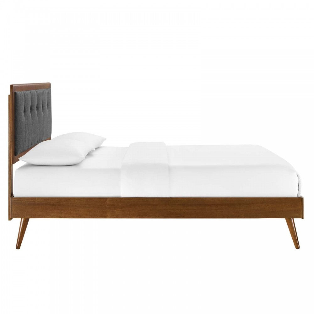 Willow Queen Wood Platform Bed With Splayed Legs, Walnut Charcoal