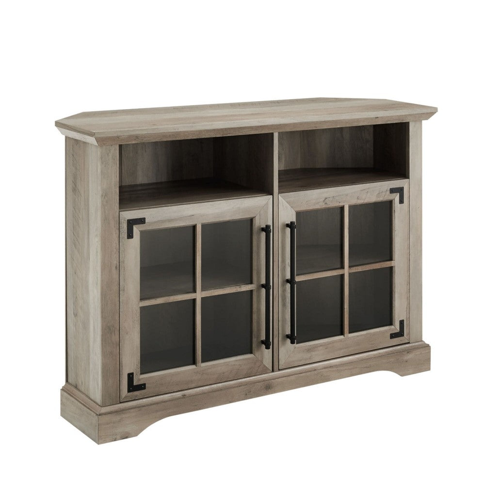 Window Pane Door Tall Corner TV Stand for TVs up to 50" - Gray Wash