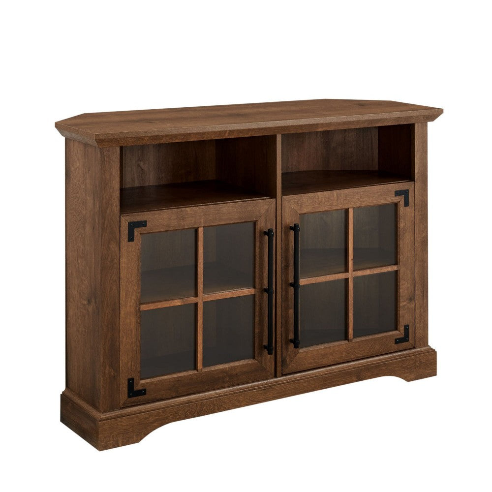 Window Pane Door Tall Corner TV Stand for TVs up to 50" - Natural Walnut