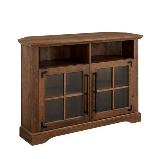 Window Pane Door Tall Corner TV Stand for TVs up to 50" - Natural Walnut