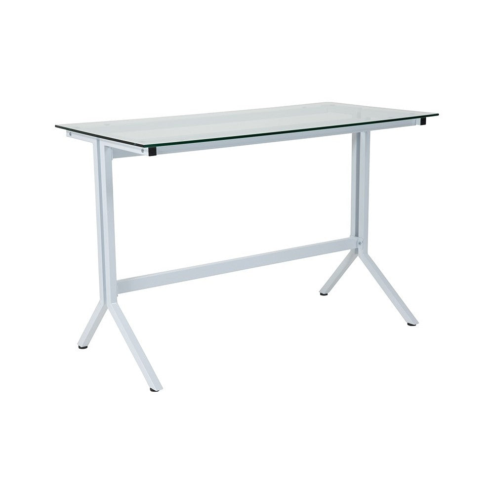 Winfield Collection Glass Computer Desk with White Metal Frame