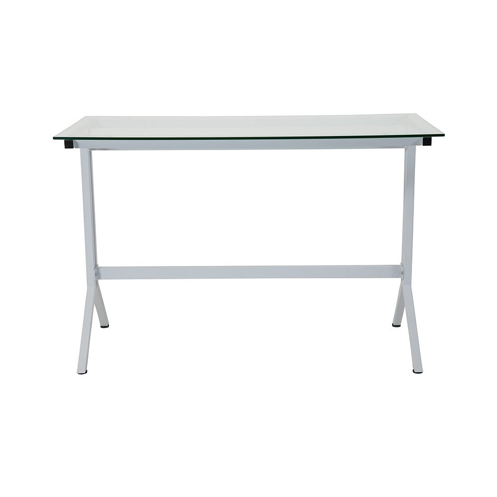 Winfield Collection Glass Computer Desk with White Metal Frame