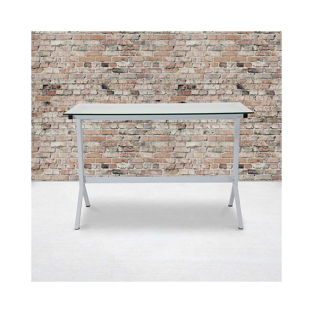 Winfield Collection Glass Computer Desk with White Metal Frame