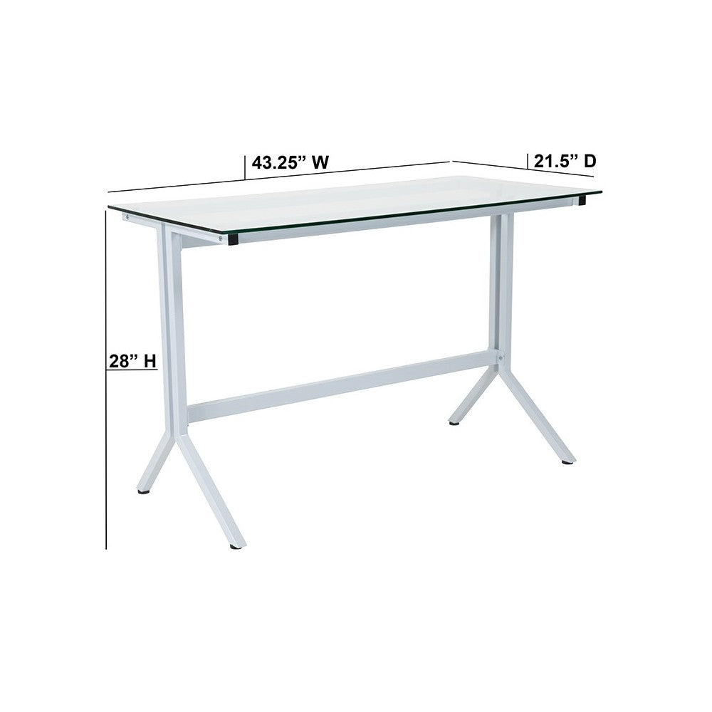 Winfield Collection Glass Computer Desk with White Metal Frame