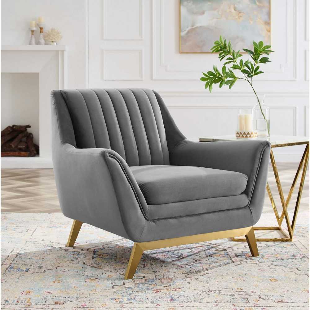 Winsome Channel Tufted Performance Velvet Armchair, Gray