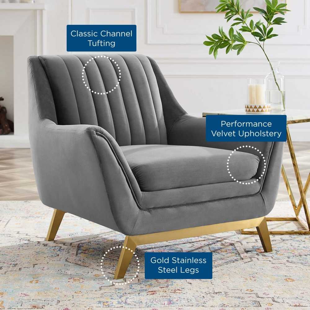 Winsome Channel Tufted Performance Velvet Armchair, Gray