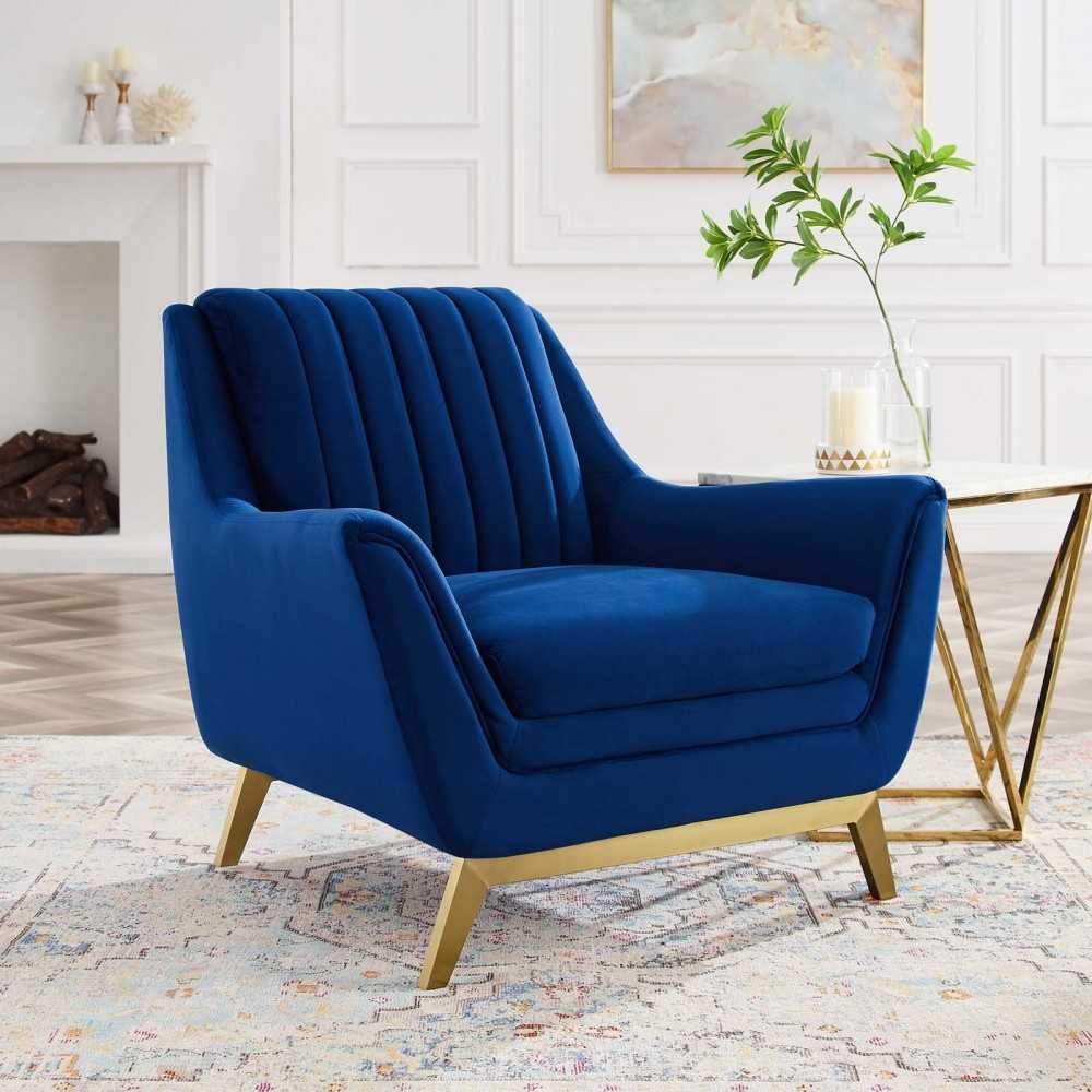Winsome Channel Tufted Performance Velvet Armchair, Navy