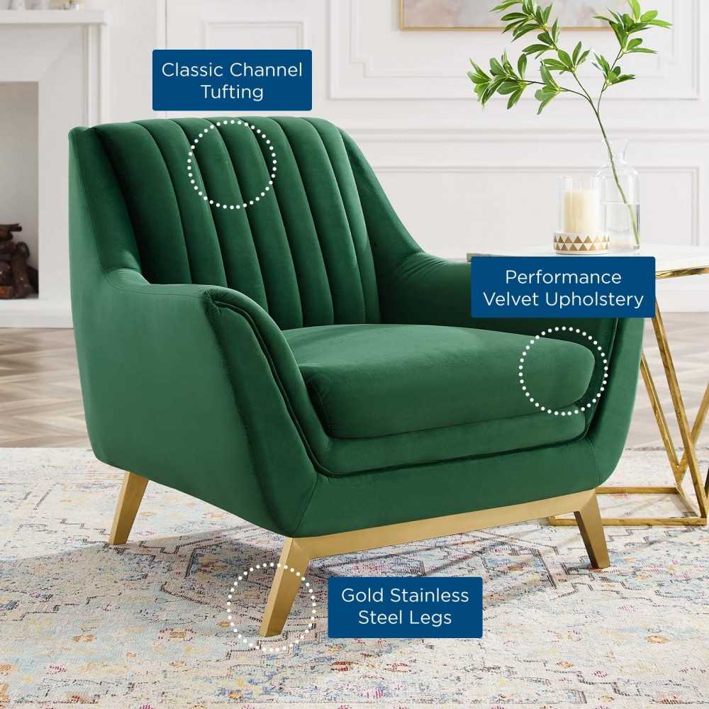 Winsome Channel Tufted Performance Velvet Armchair, Emerald
